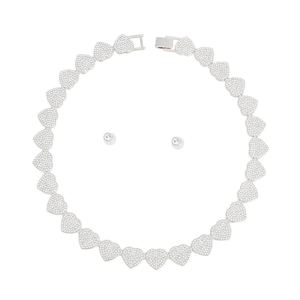 Crystal Heart Statement Necklace - Silver Elegance