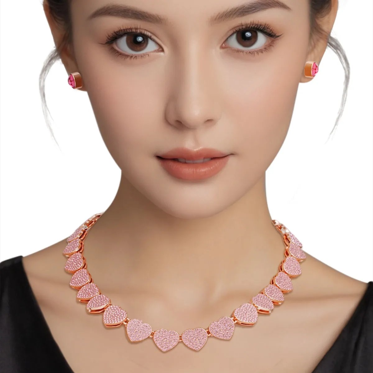 Crystal Heart Link Necklace - Rose Gold Dream