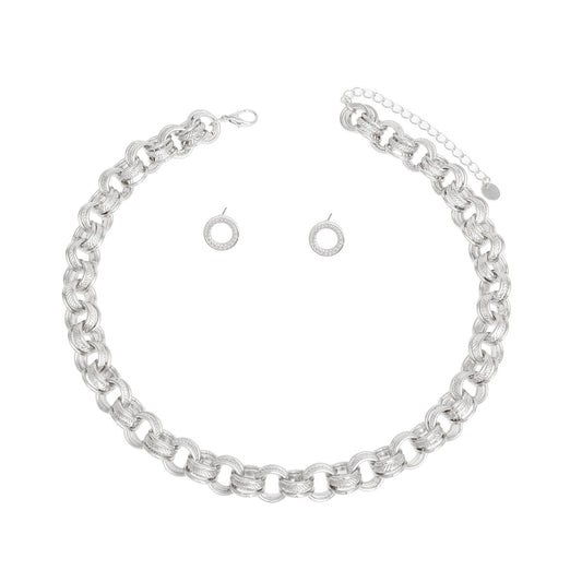 Chain Chunky Silver Triple Ring Choker for Women