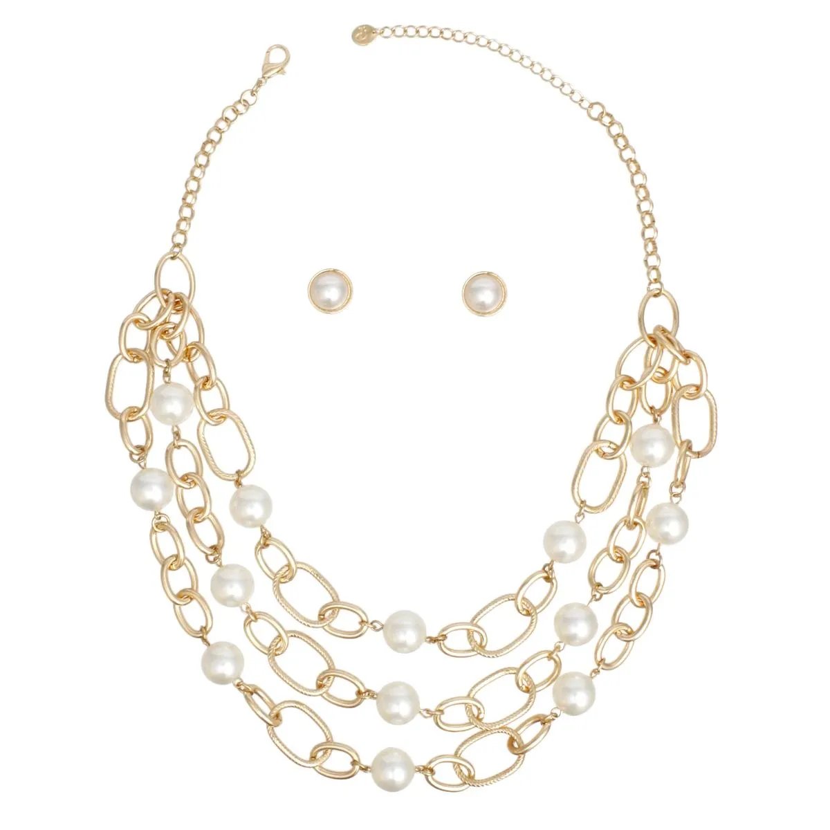 Gold Chain Pearl Necklace Set – Layered Cream Pearls Fashion Jewelry