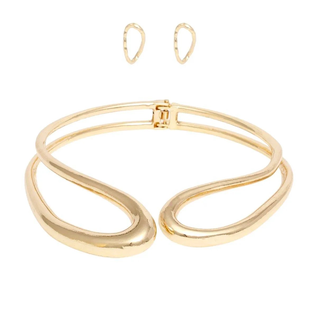 Chunky Gold Looped Choker Collar Necklace Set – Rigid Design Statement