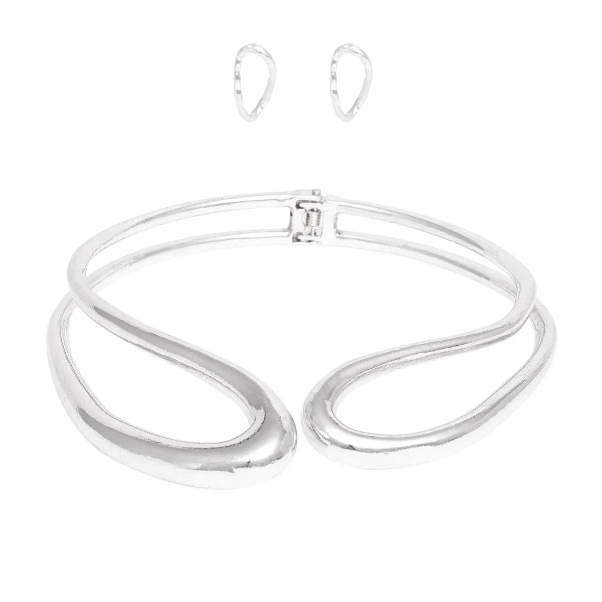 Chunky Silver Looped Choker Collar Necklace Set – Rigid Design Statement