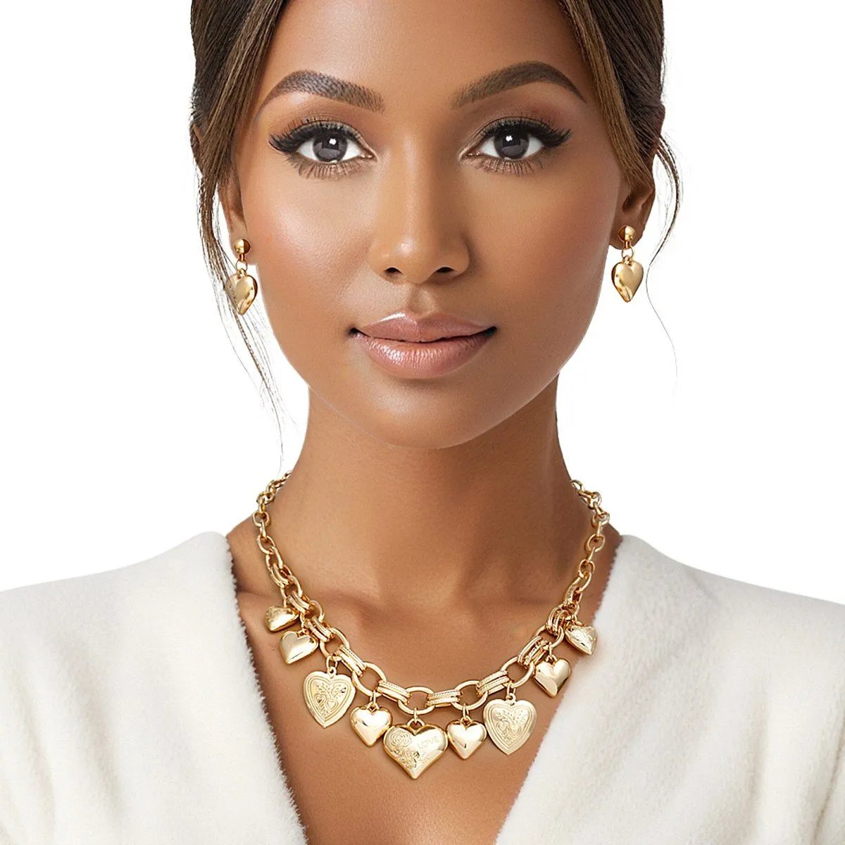 Golden Hearts Charm Necklace - Romantic Luxury