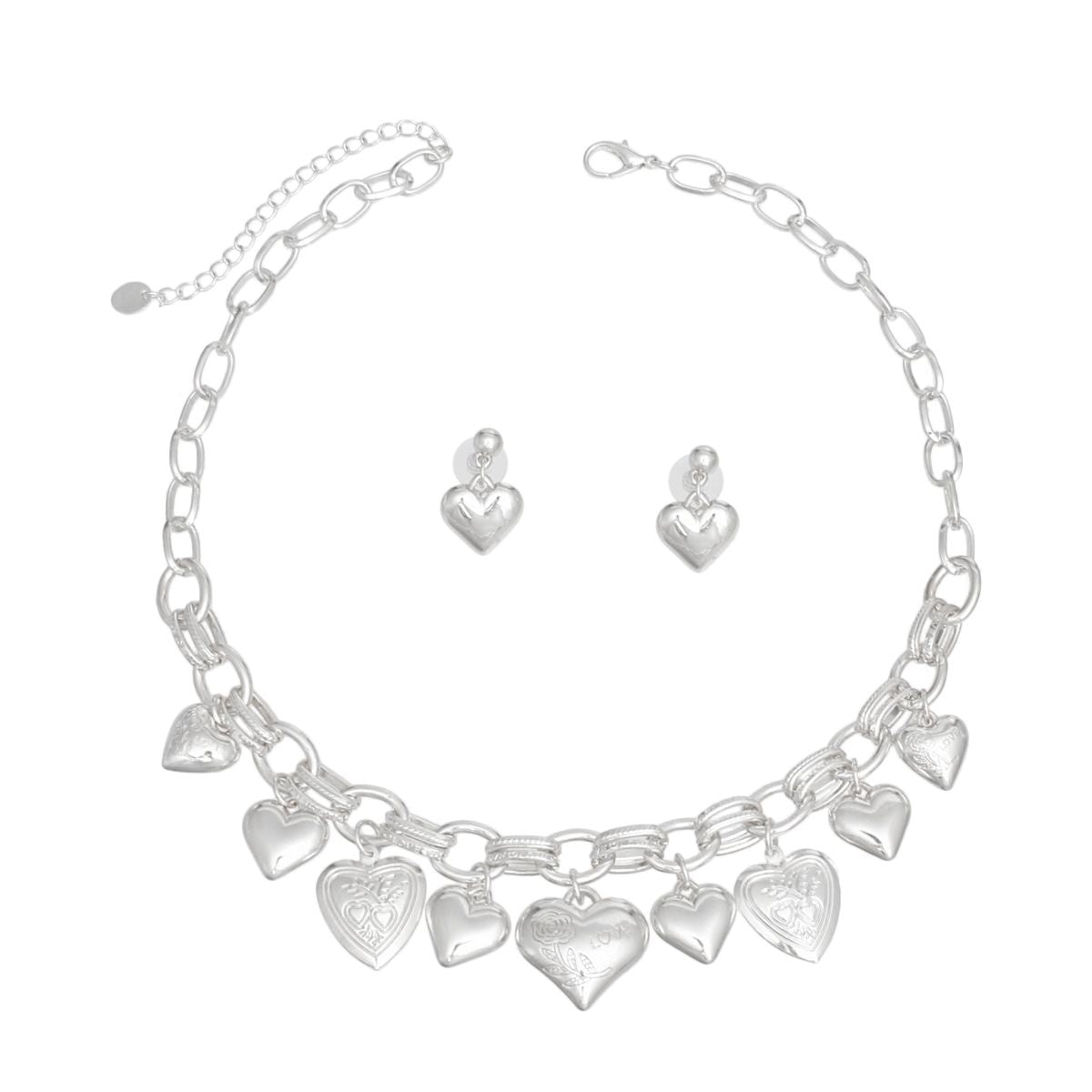 Silver Hearts Charm Necklace - Romantic Sophistication Pinktown