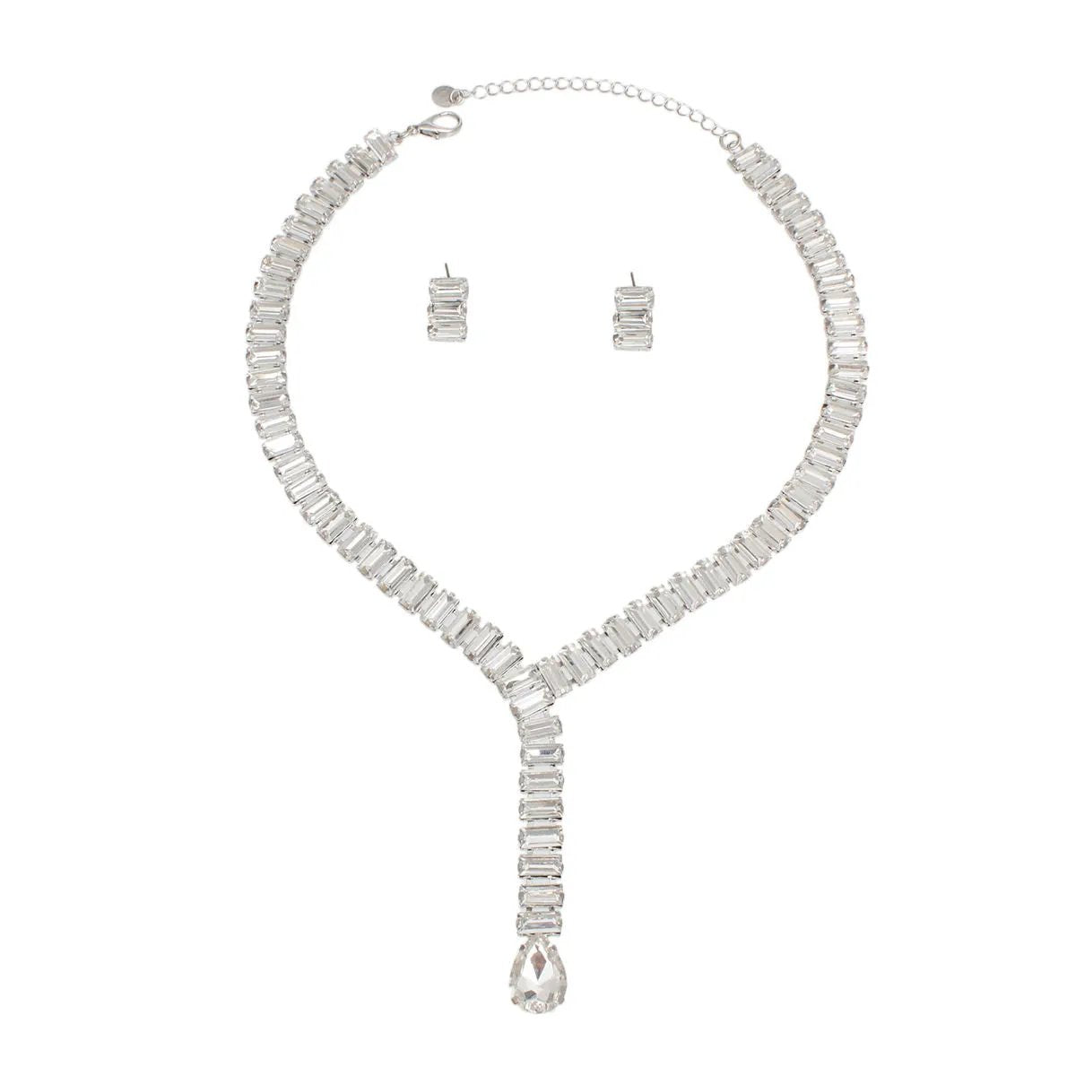 Crystal Elegance Y-Necklace & Earring Set - Silver-Tone Baguette Crystal Fashion Jewelry