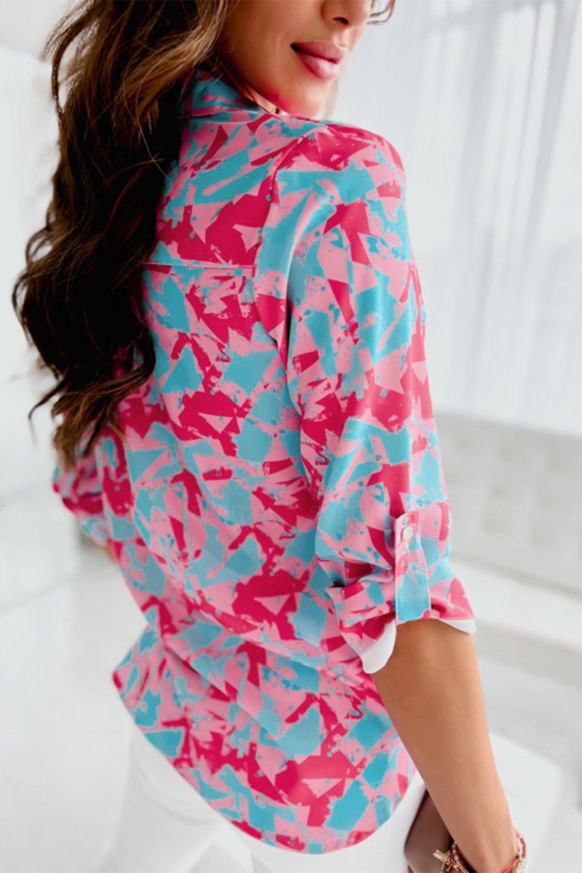 Pink Abstract Print Buttoned Long Sleeve Shirt