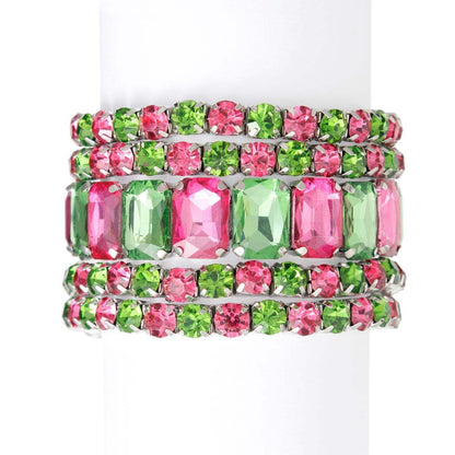 Pink and Green Acrylic Bracelets Silver Tone