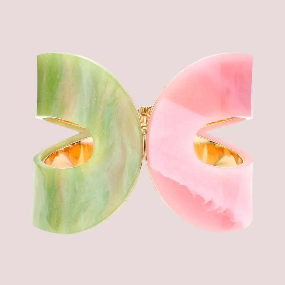 Statement Cuff Bracelet – Green and Pink Acrylic Jewelry for Women