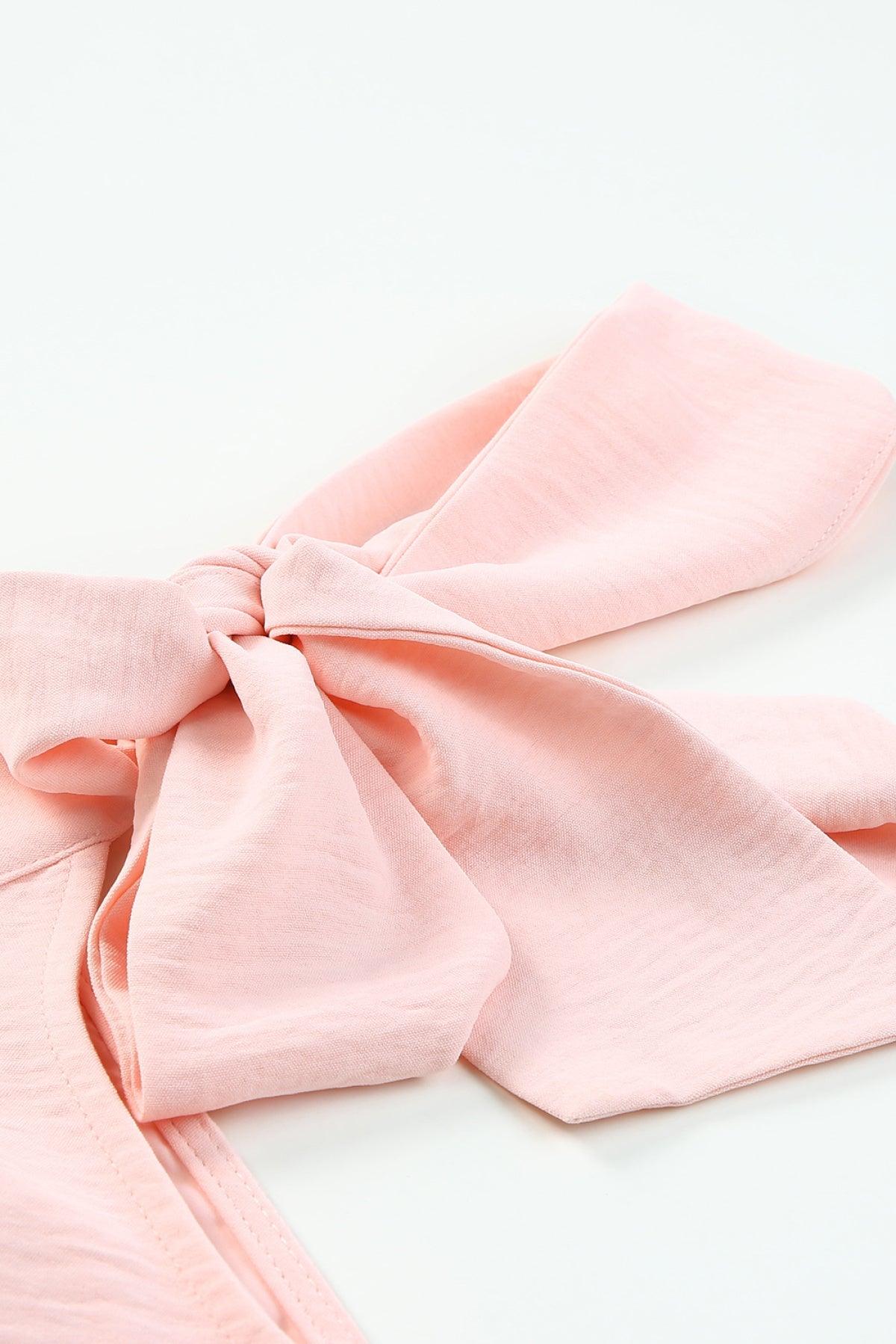 Pink Asymmetric Tie On Shoulder Sleeveless Blouse