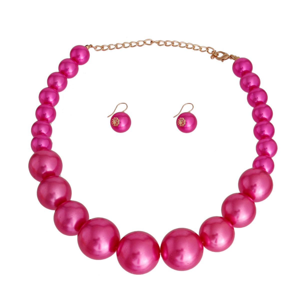 Pink Passion Necklace and Earrings Set Graduated Beads