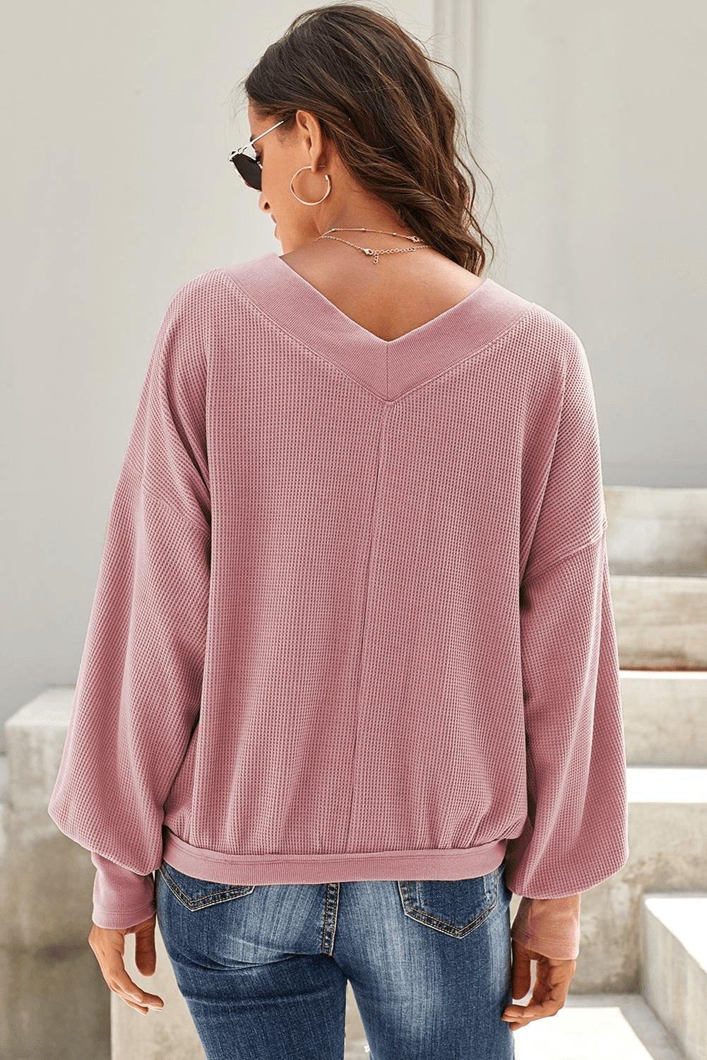 Pink V-Neck Casual Top
