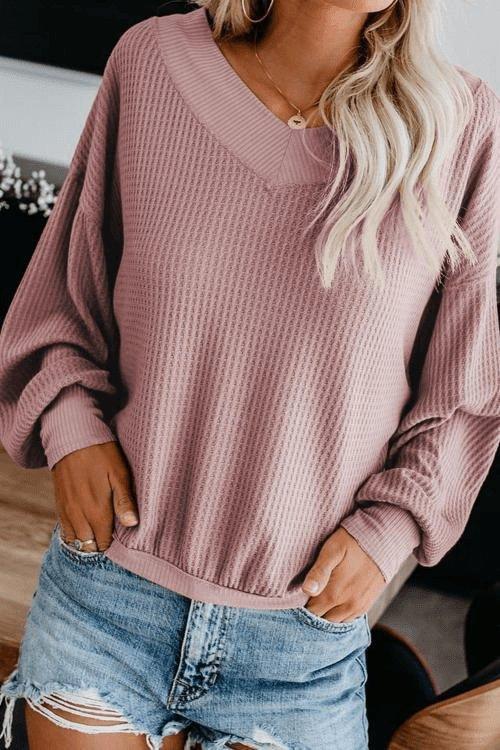 Pink V-Neck Casual Top
