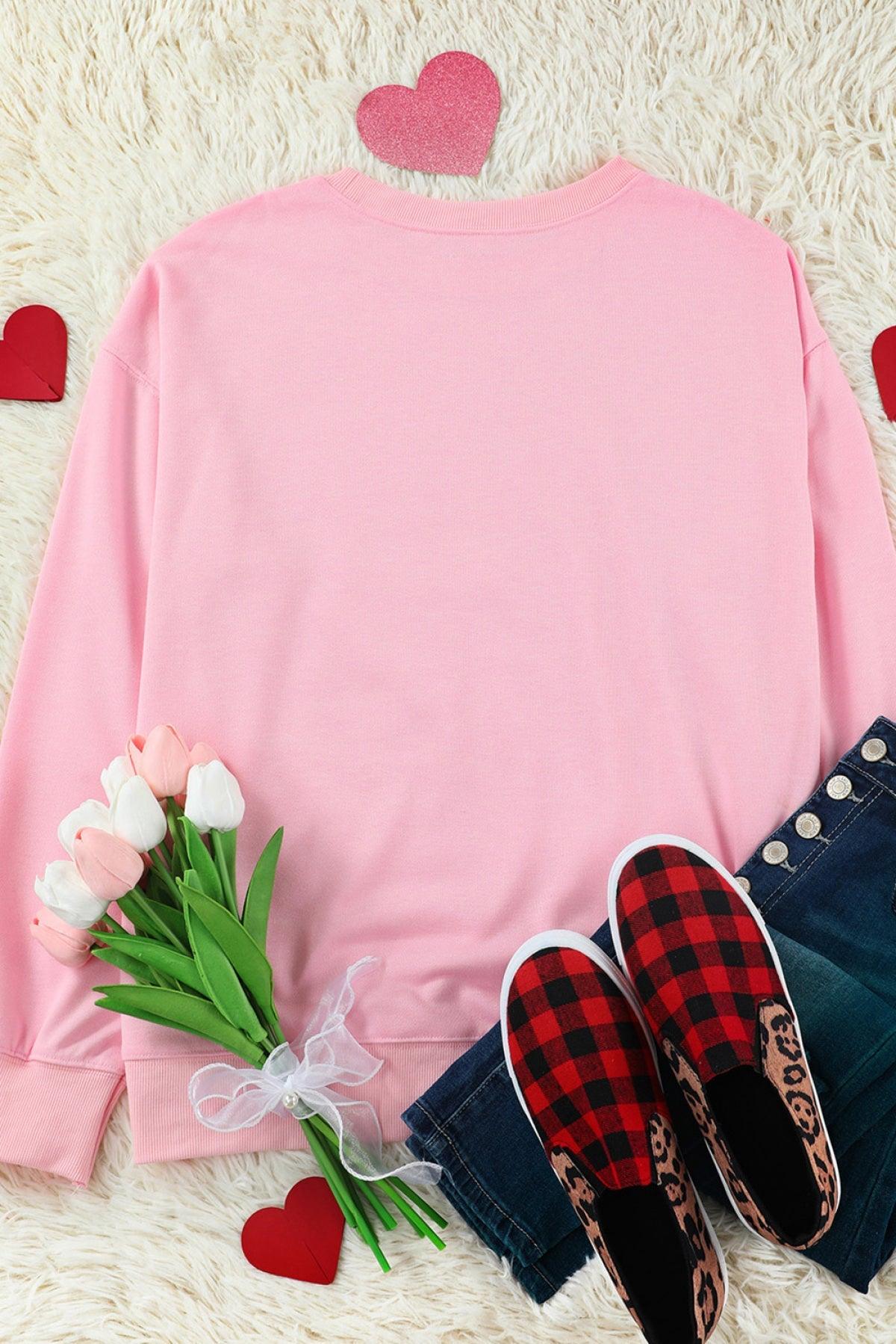 Pink Valentine Sweatshirt Sweet Drinking Graphic Print