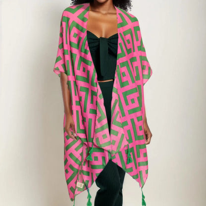 Pink/Green Geometric Kimono: Easy to Style, Hard to Ignore