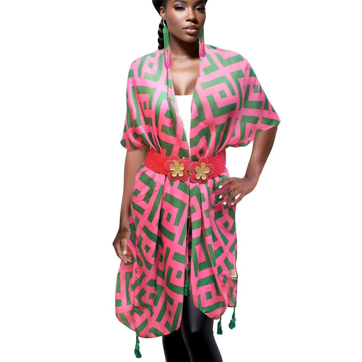 Pink/Green Geometric Kimono: Easy to Style, Hard to Ignore