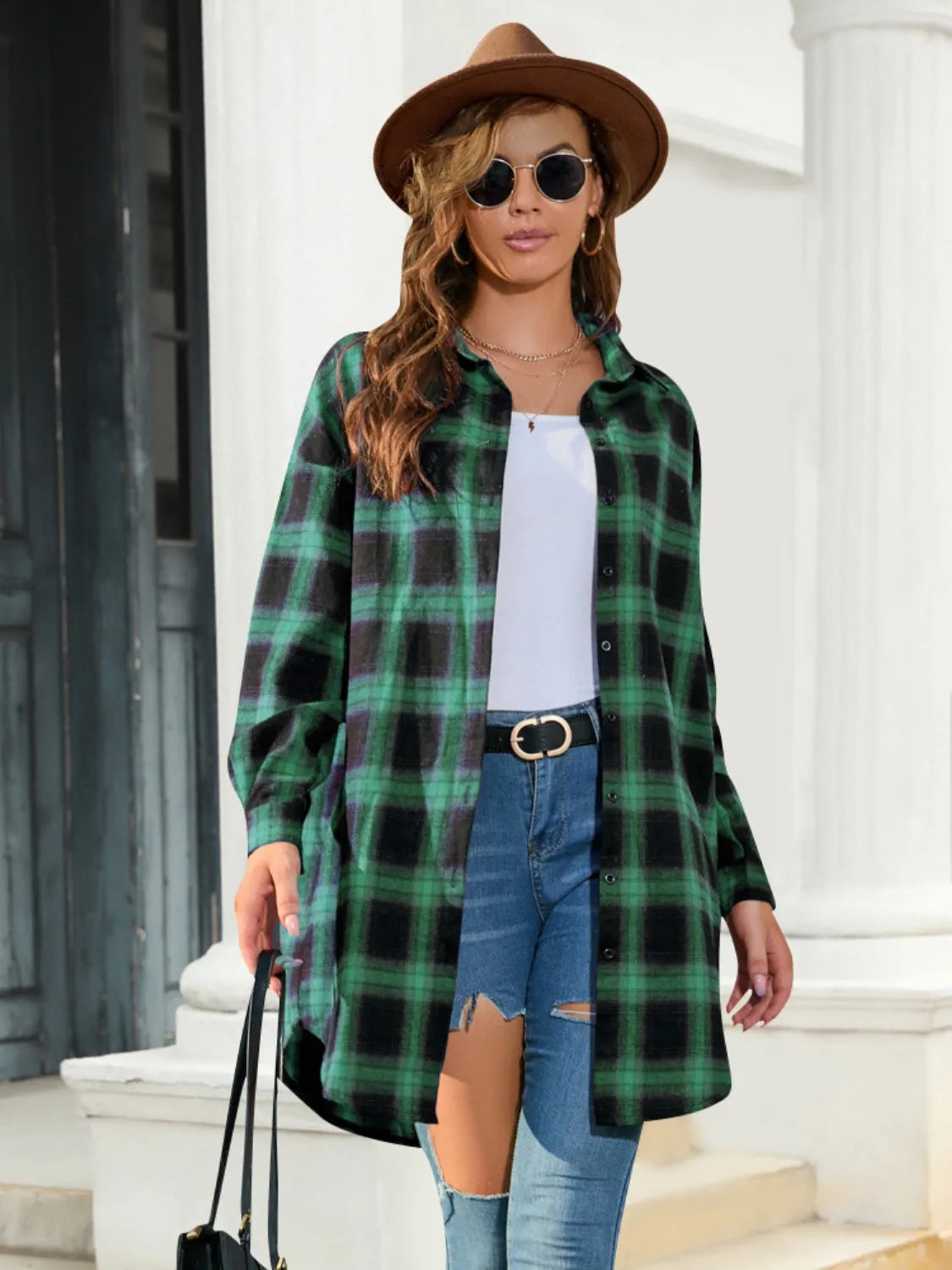 Plaid Button Up Shirt for Relaxed Style: Dropped Shoulder Design