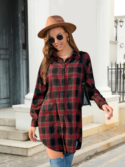 Plaid Button Up Shirt for Relaxed Style: Dropped Shoulder Design