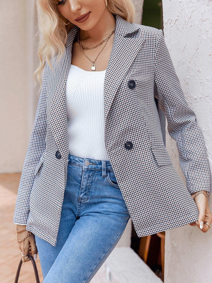 Plaid Double Breasted Blazer Without Belt