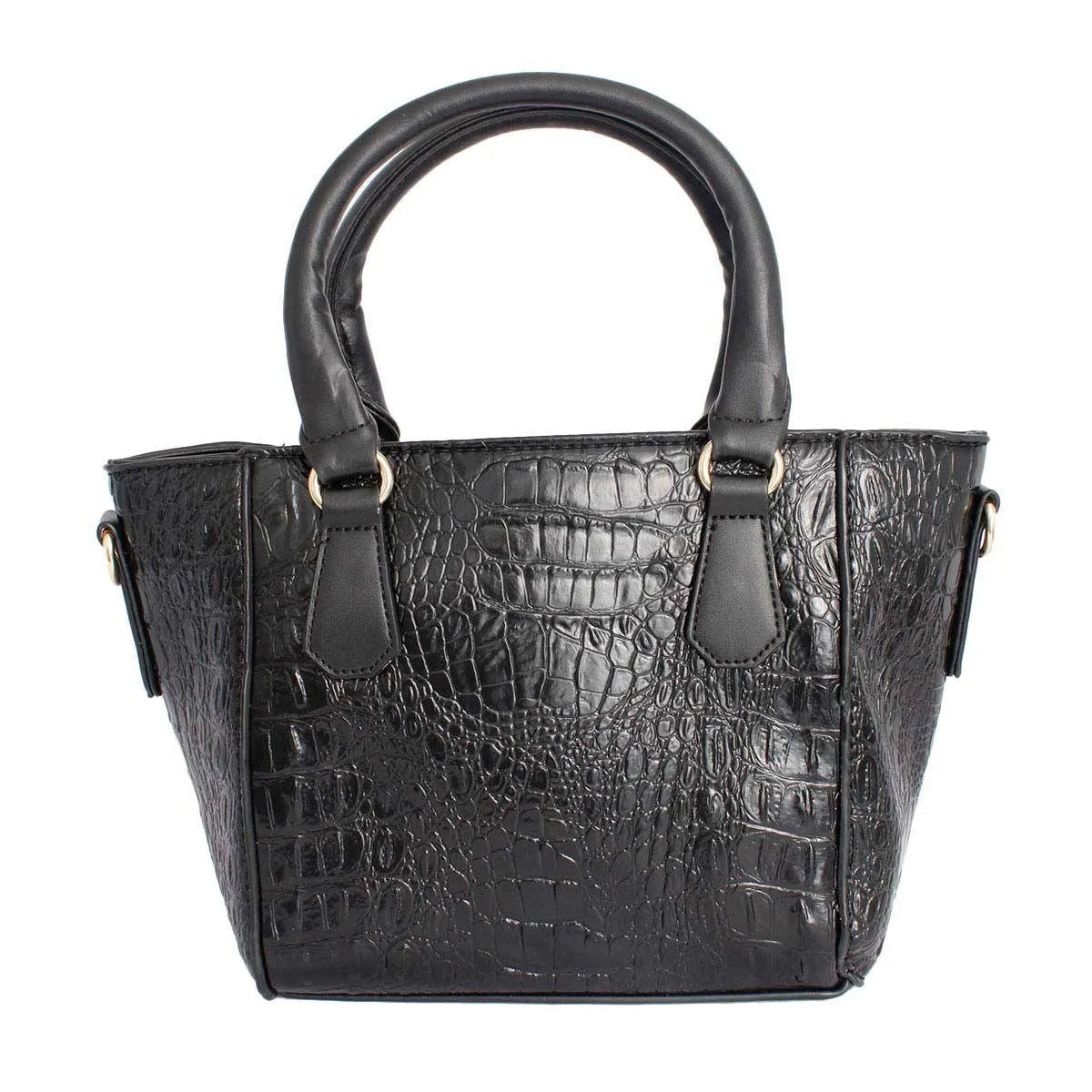 Premium Black Croc Textured Vegan Leather Tote Handbag Set with Double Zipper Wristlet - Luxe Sophistication for Style and Security