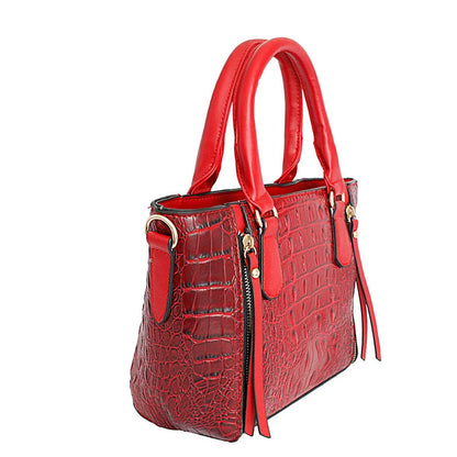 Premium Red Croc Textured Vegan Leather Tote Handbag Set with Double Zipper Wristlet - Luxe Sophistication for Style and Security