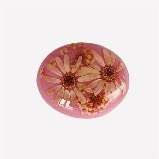 Pretty Pink Vintage Plastic Brooch with Embedded Flowers