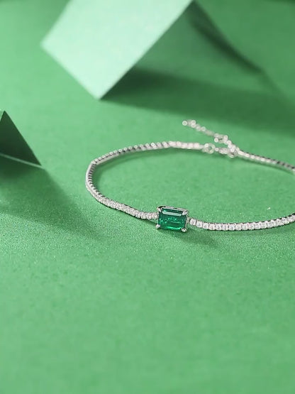 Lab-Grown Emerald Tennis Bracelet with Platinum-Plated Sterling Silver