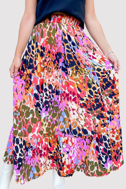 Printed Elastic Waist Skirt Multicolor