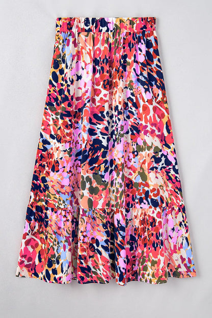 Printed Elastic Waist Skirt Multicolor