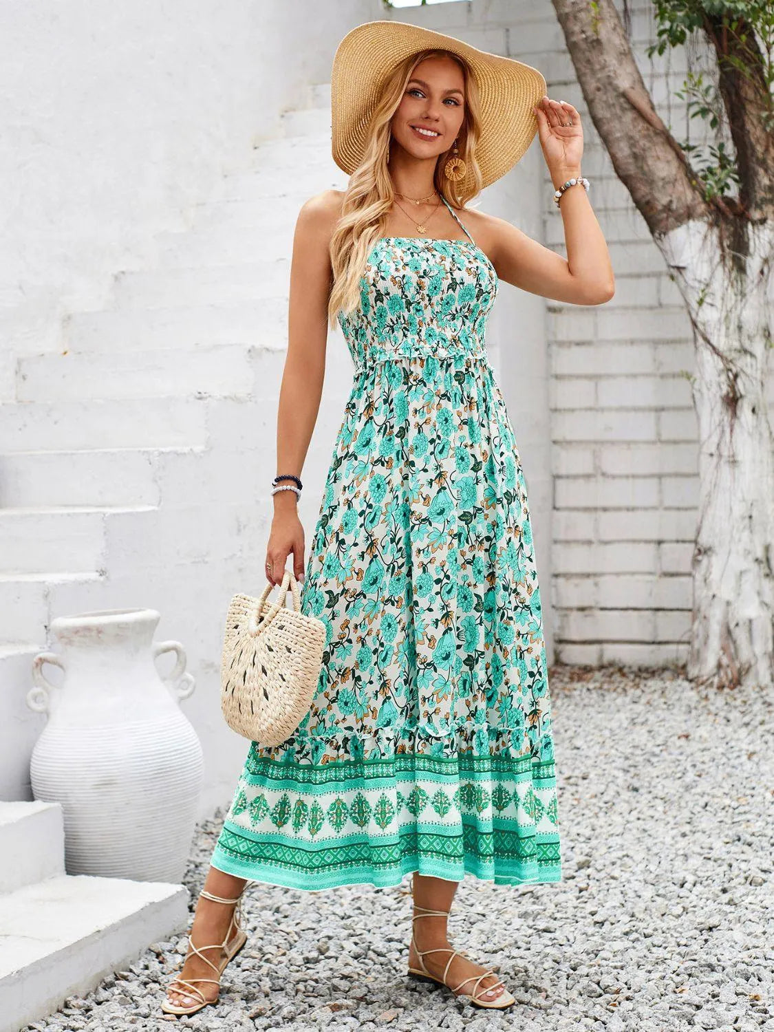 Printed Halter Neck Midi Dress - Summer Fashion Staple