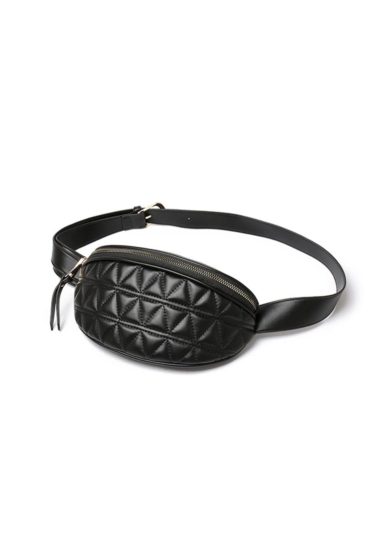 PU Leather Quilted Zipper Chest Bag Black