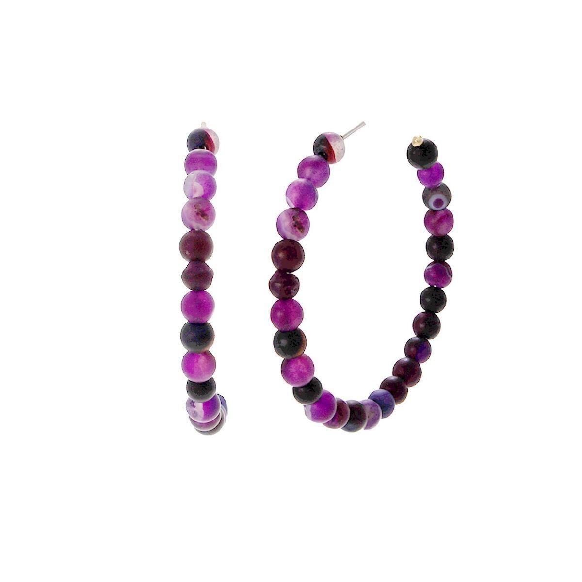 Purple Bead Open Hoop Earrings