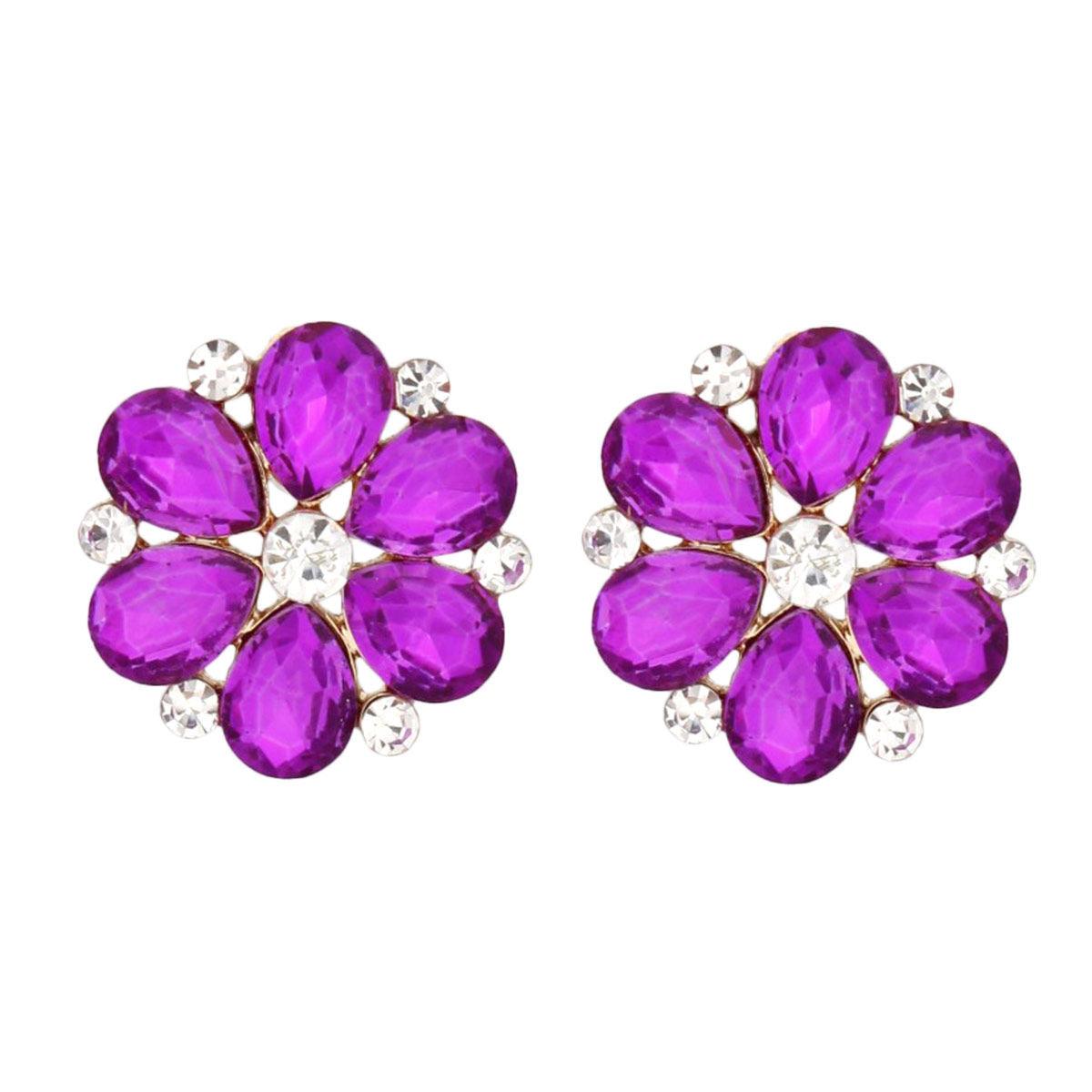 Purple Cluster Flower Stud Earrings - Fashion Jewelry