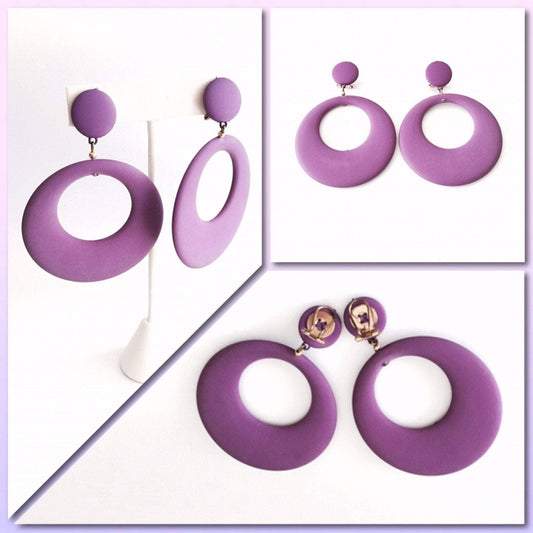 Purple resin dangling cut out hoop vintage earrings