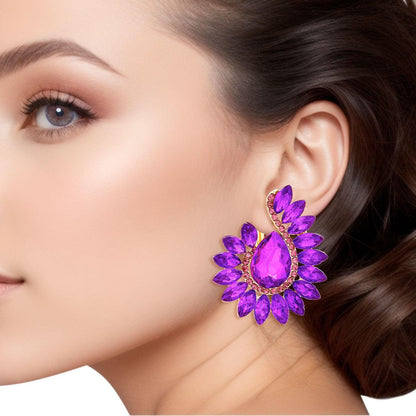 Purple Teardrop Center Clip On Pageant Earrings for Elegant Style
