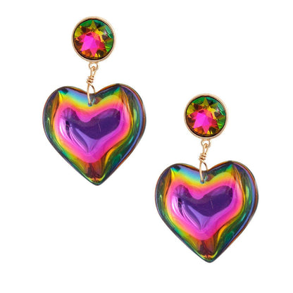 Rainbow Heart Earrings Gold Plated