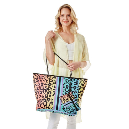 Rainbow Leopard Beach Tote Set Perfect Accessory for a Day at the Beach