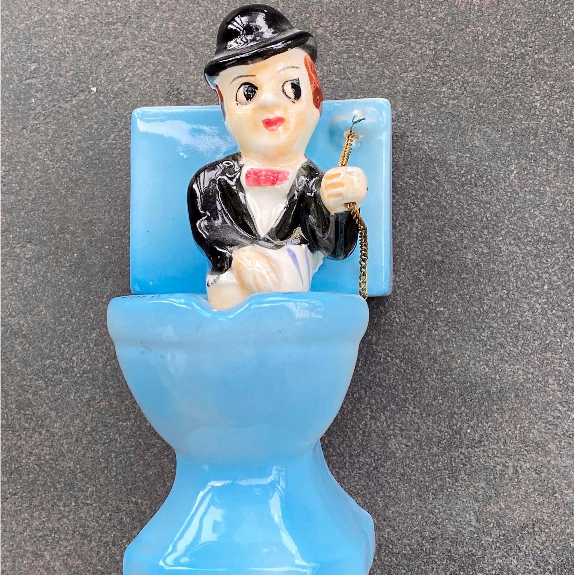 Rare Vintage Ceramic Man on Toilet Figural