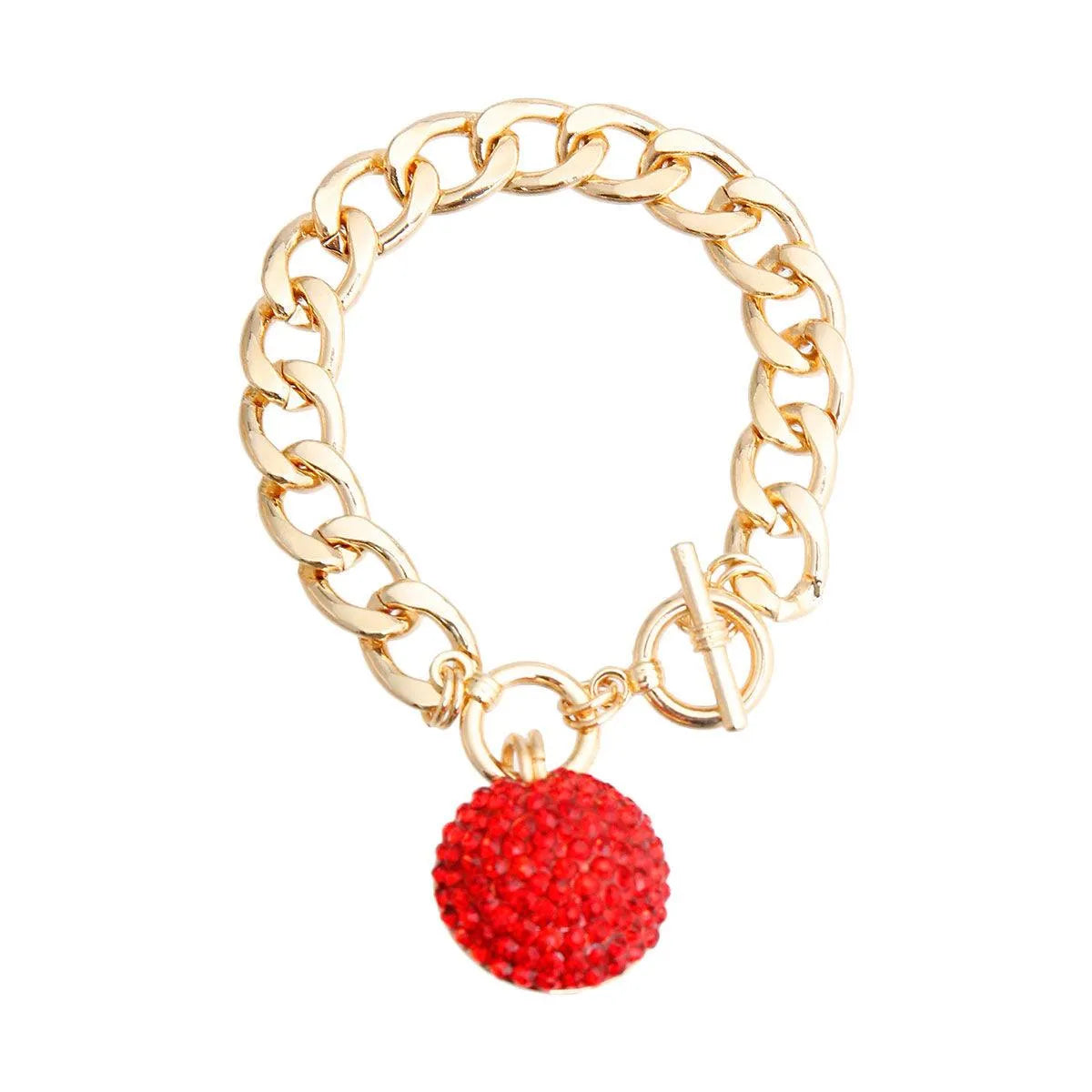 Red Ball Charm Gold Link Chain Bracelet - Fashion Jewelry