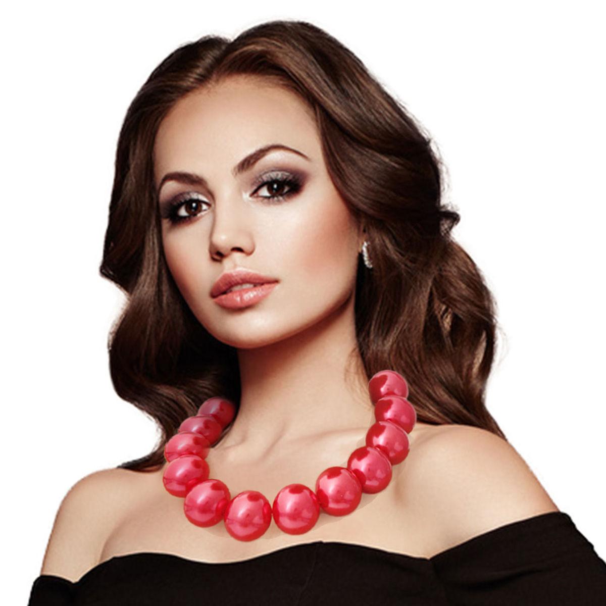 Red Bubble Gum Pearl Bead Necklace - Affordable Price & Fast Shipping