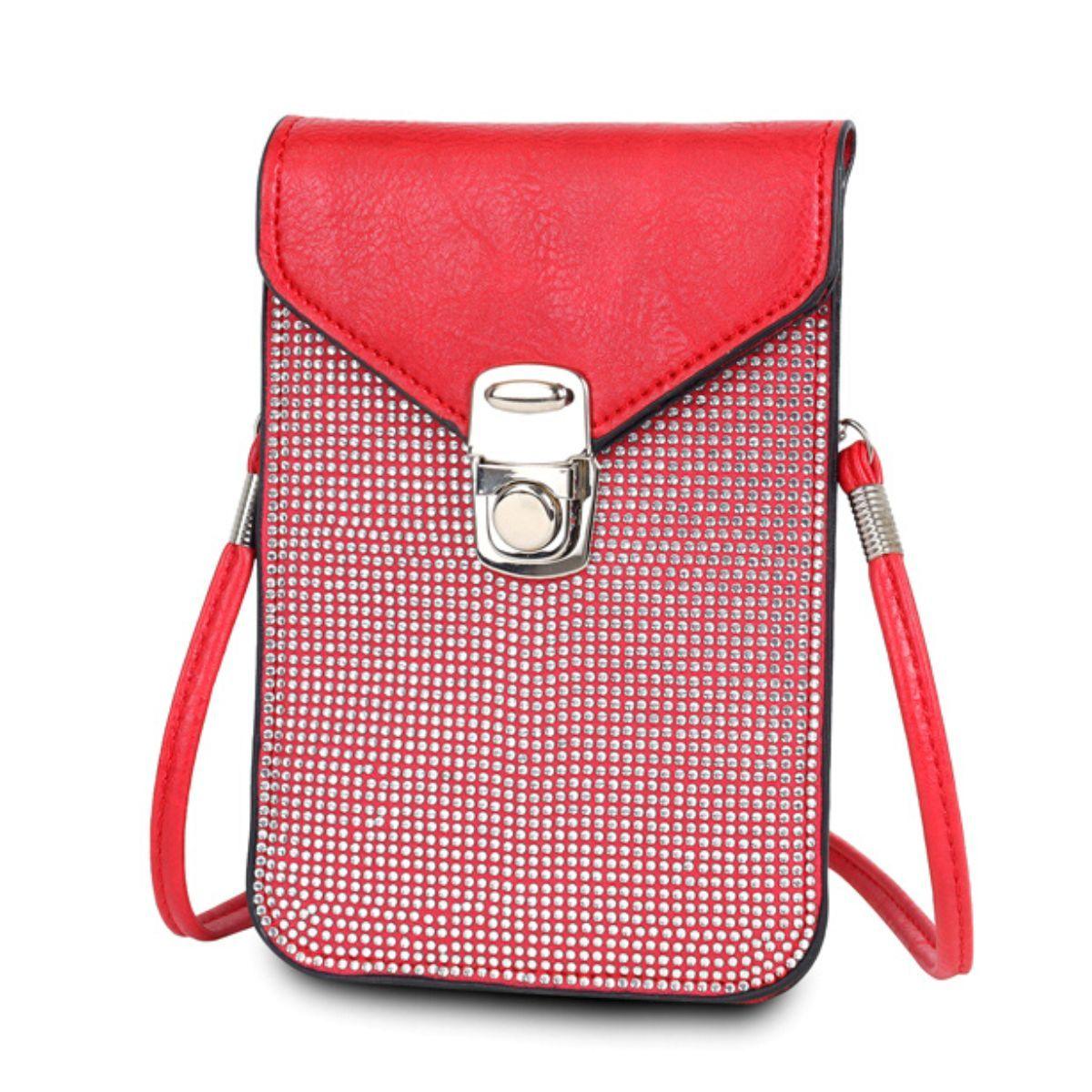 Red Crossbody Cellular Phone Bag with Card Slots for Women