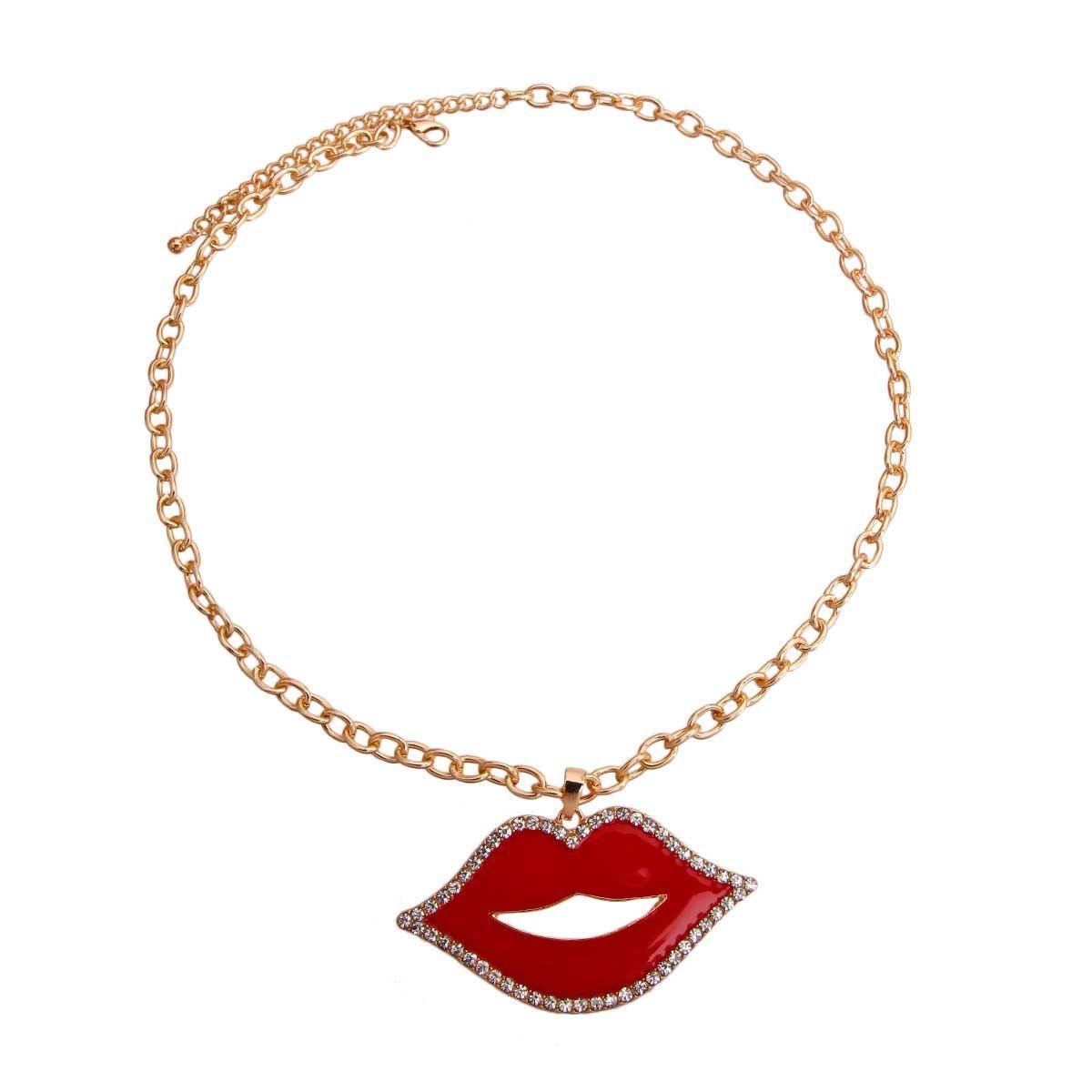 Red Epoxy Lips Pendant Necklace