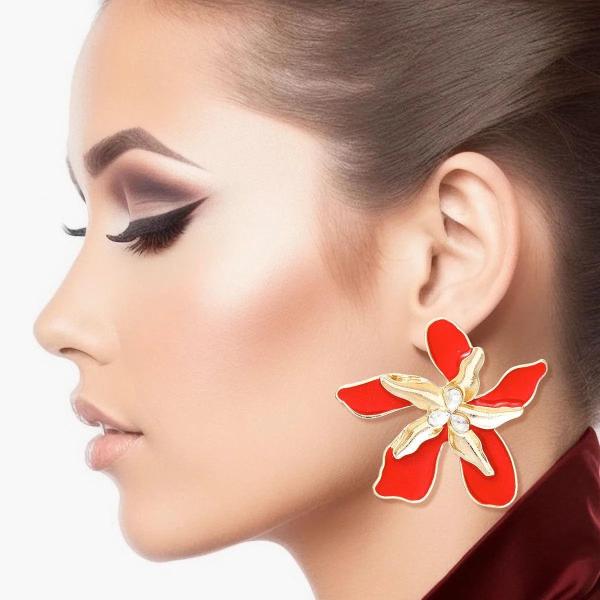 Red Iris Stud Earrings - Stunning Fashion Jewelry