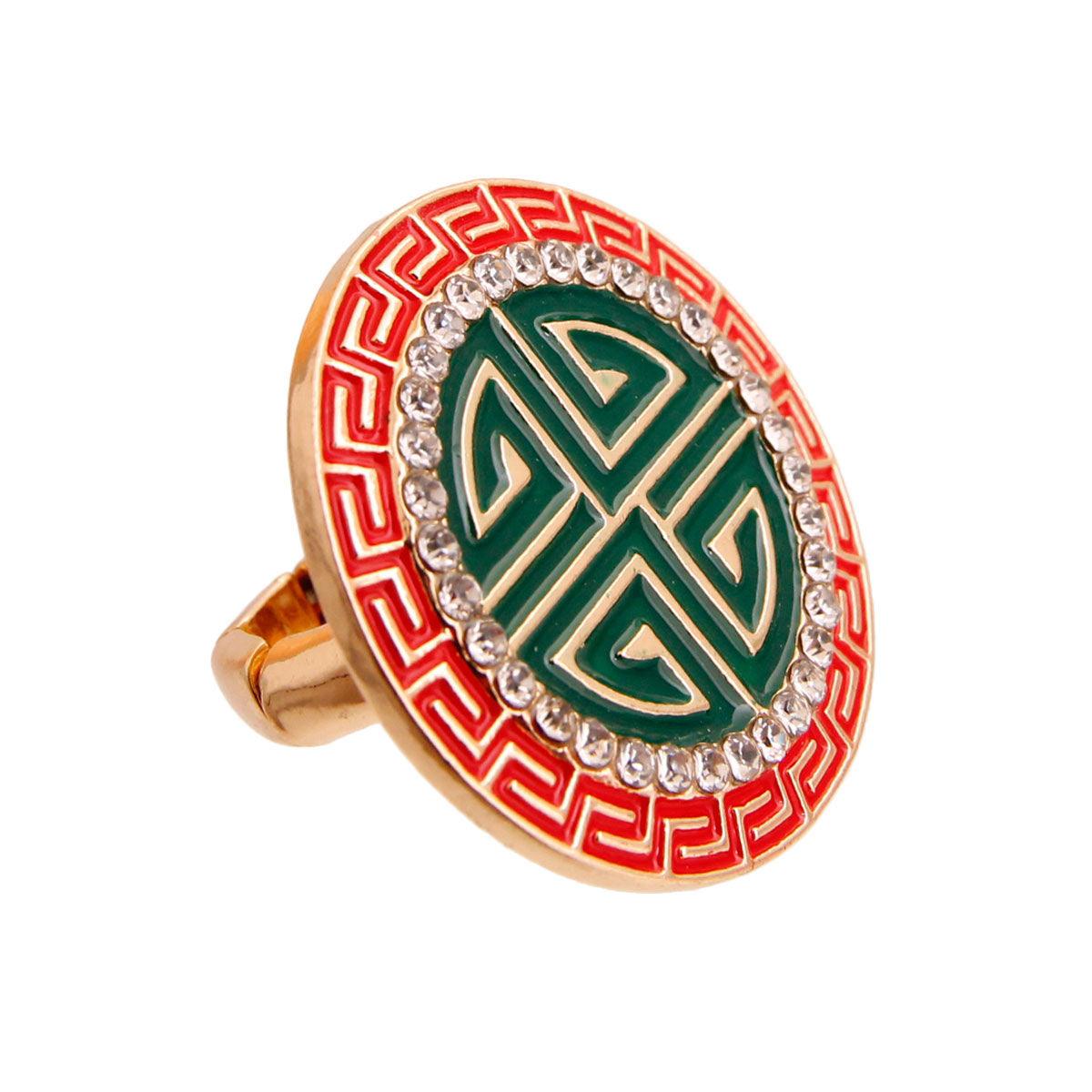 Red Round Greek Cocktail Ring Gold Plated
