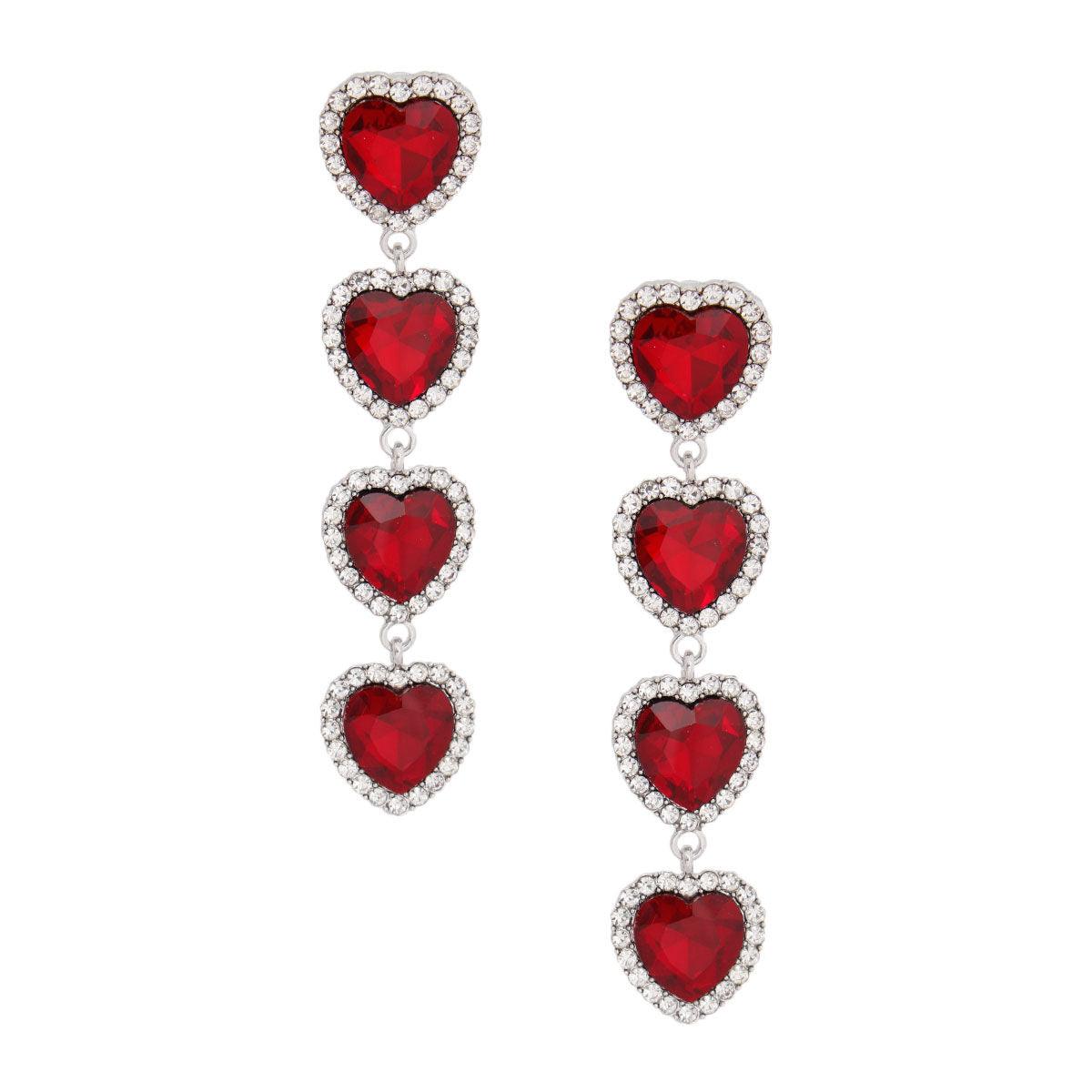Red Sweetheart Linear Statement Drop Earrings