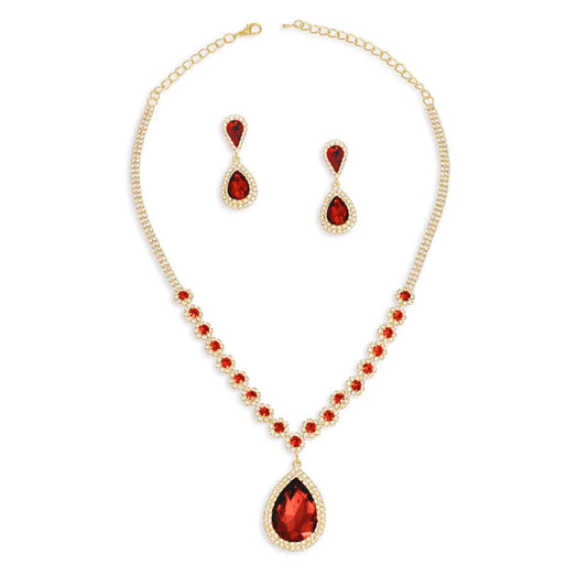 Red Teardrop Necklace Earrings – Perfect Formal Wear Set