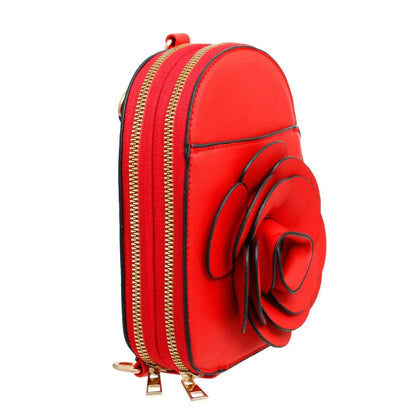 Red Vegan Leather Floral Mini Backpack: Stylish & Secure