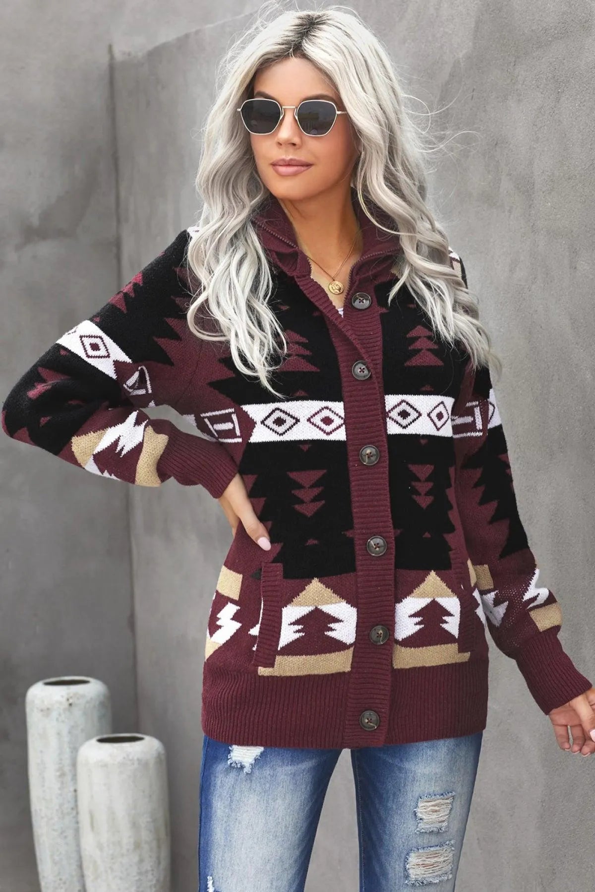 Retro-inspired Button-up Sweater for Women