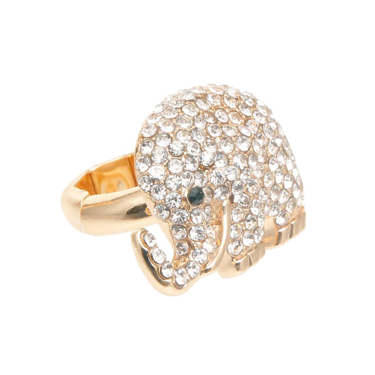 Rhinestone Accented Elephant Ring in Gold-tone