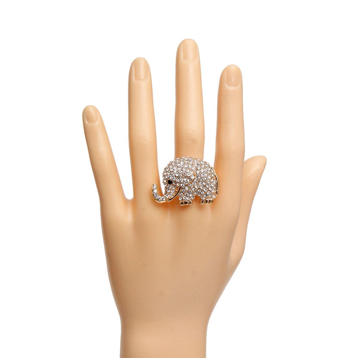 Rhinestone Accented Elephant Ring in Gold-tone