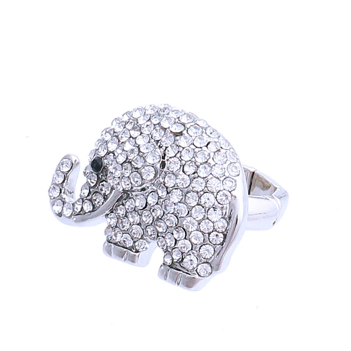 Rhinestone Accented Elephant Ring in Silver-tone